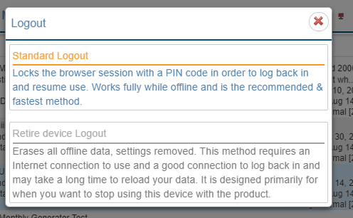 Logout Options Window
